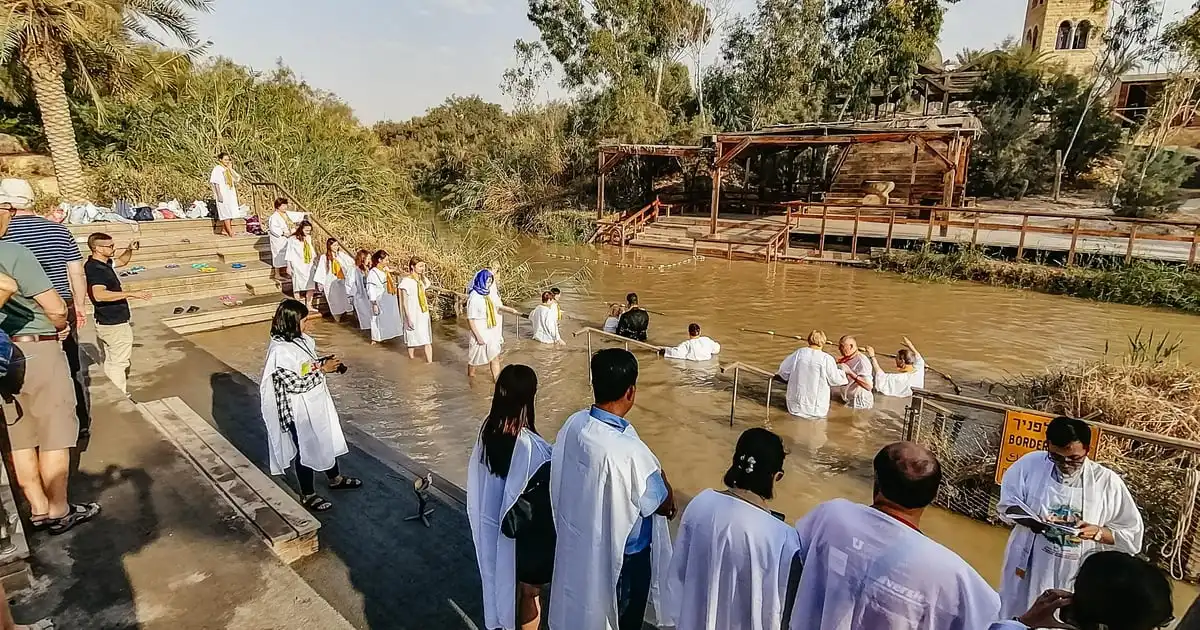 The Jordan River baptism site on a Bethlehem and Jericho day trip from Jerusalem