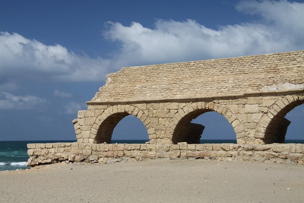 The Roman aqueduct at Caesarea on a Caesarea, Haifa and Akko tour