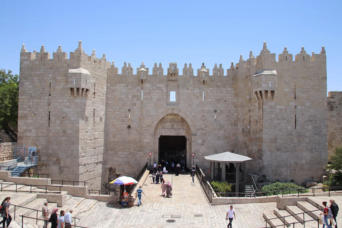 Damascus Gate in Jerusalem, near the bus stops on Sultan Suleiman Street for getting from Jerusalem to Bethlehem