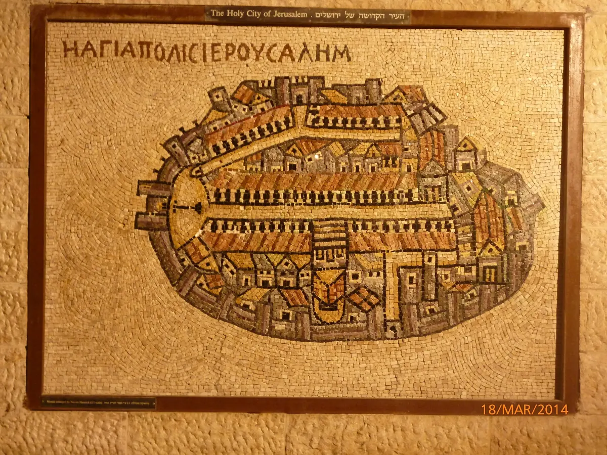A copy of the Madaba mosaic map, the day-one stop on the way from Jerusalem to Petra