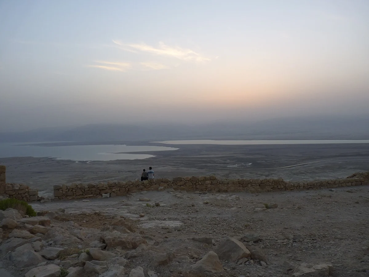 Morning light over the Dead Sea from the top of Masada on a Masada and Dead Sea day trip from Jerusalem
